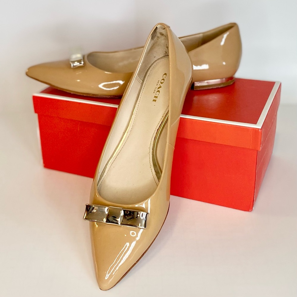 Coach Wilma Patent Leather Flats Light Camel